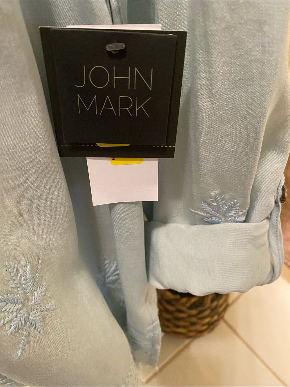 John Mark Pastel Blue Embroidered Blouse